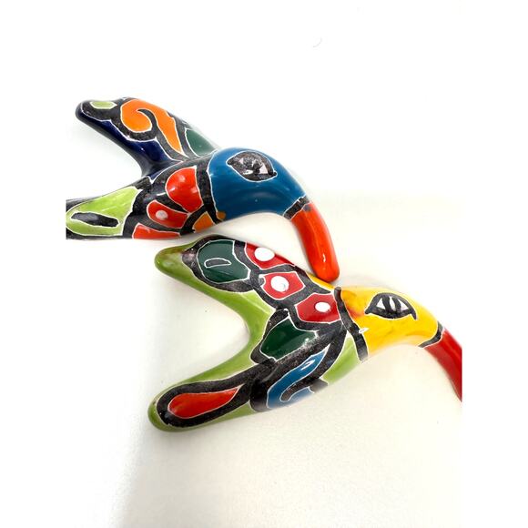 Talavera hummingbird Mexican Handmade ceramic clay Folk Art Wall Art Set of 2 - Picture 3 of 3